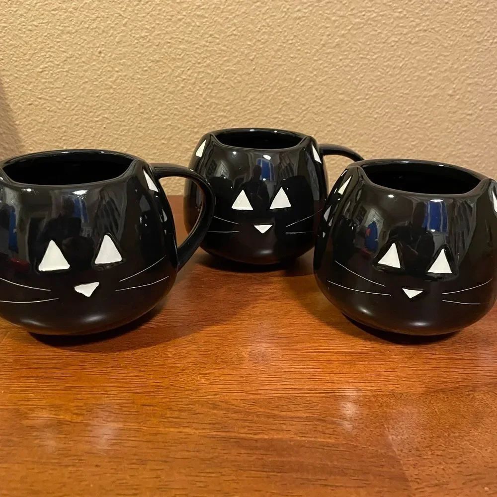 Halloween Black Cat Coffee Cups by Tag set of 3!